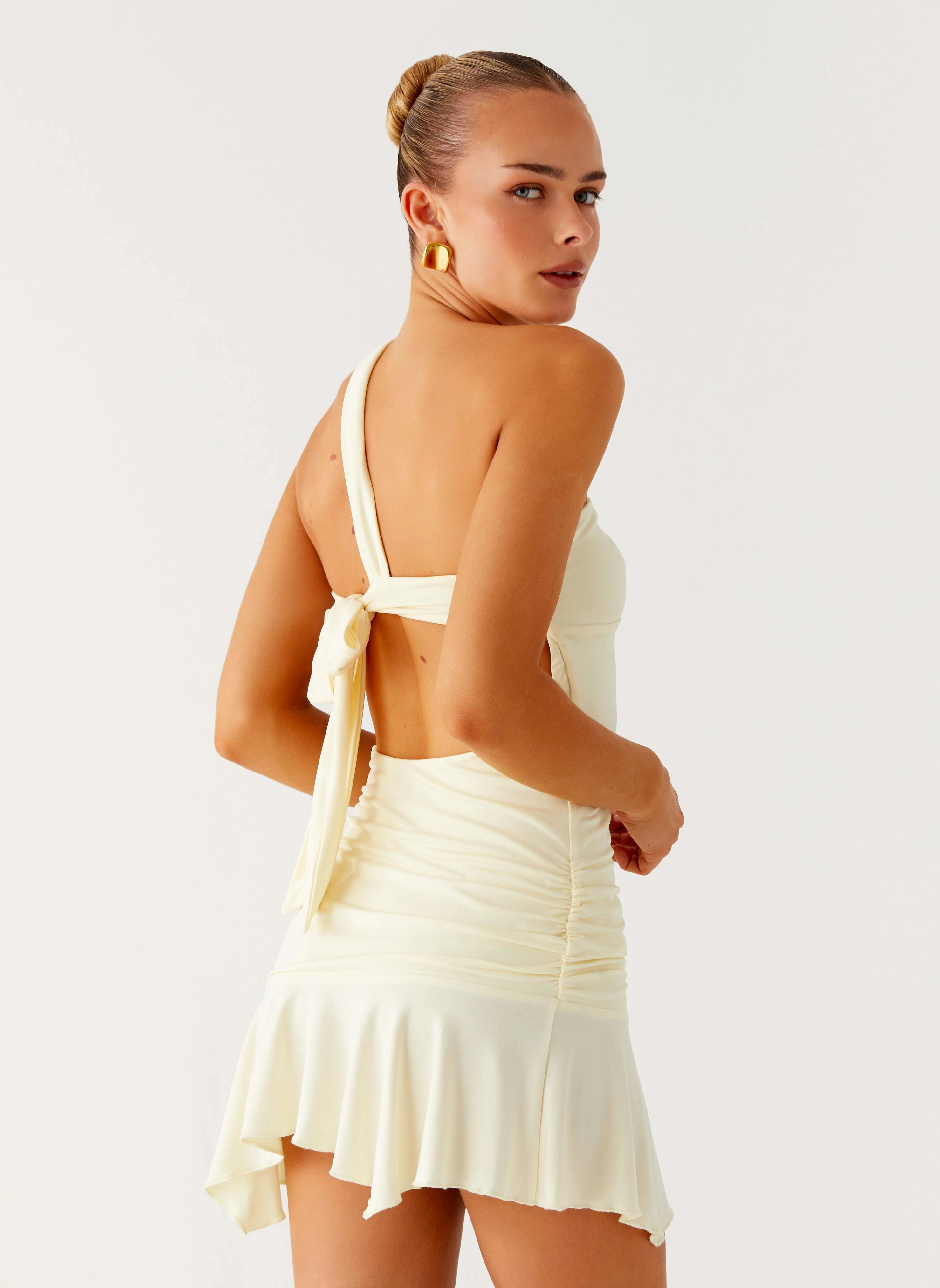 Tiered-Skirt ruffle trim Not Your Fan Cut Out Mini Dress - Yellow