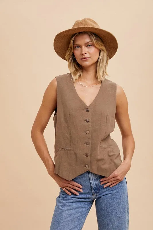 NOVA COTTON LINEN BLEND VEST Spring Mood Office Wear Minimalist Basic Necessity