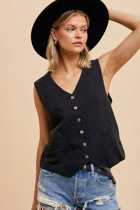NOVA COTTON LINEN BLEND VEST Essential Piece