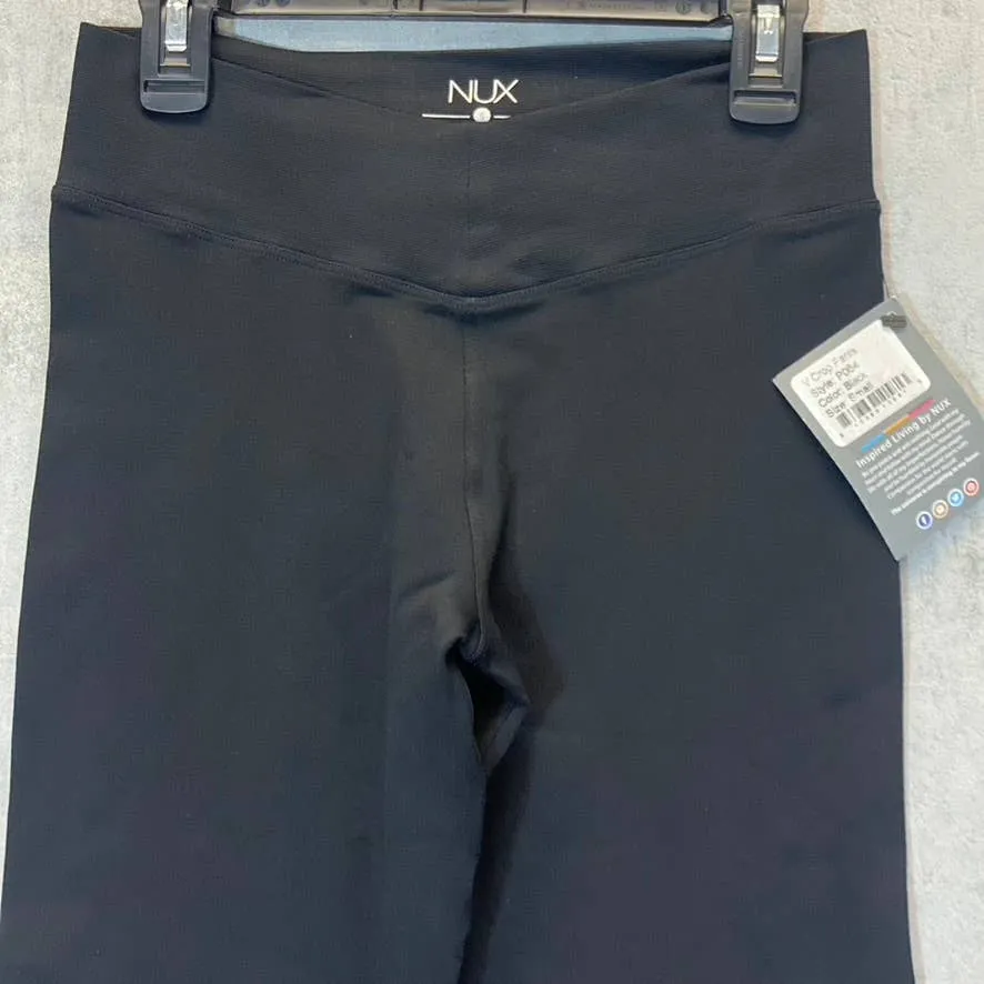 NUX Women's Solid Black V-Crop Medium-Rise Pull-On Capri Leggings SZ S