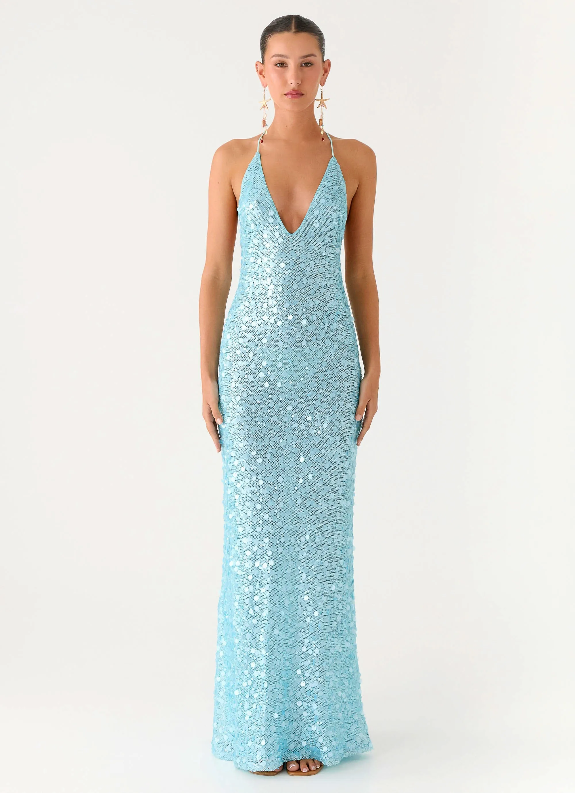 Ocean Views Sequin Maxi Dress - Blue Playful design piece