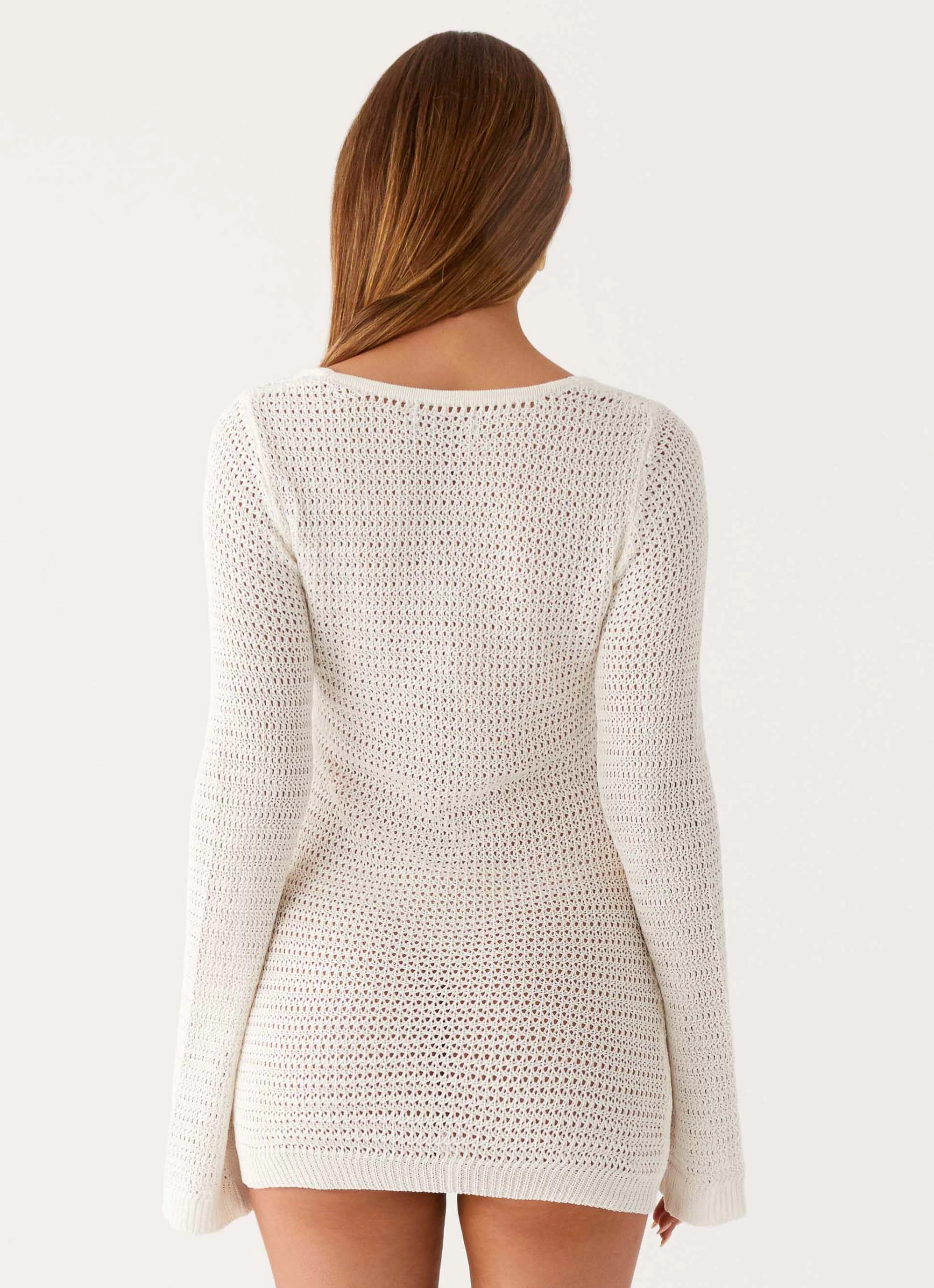 Ocean Drift Long Sleeve Mini Dress - Ivory Dreamy Look Beaded-Sleeve