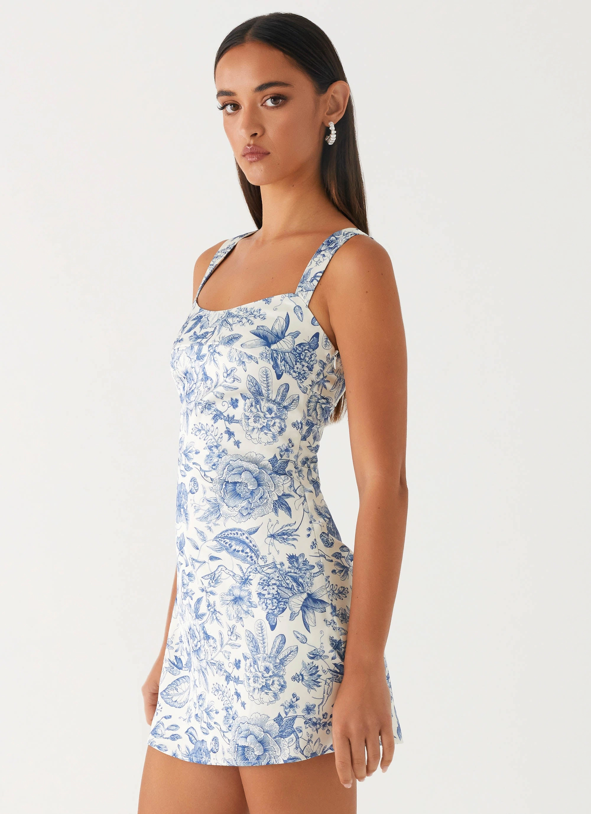 Odette Satin Mini Dress - Blue Paisley Birthday-Celebration Linen Vibe