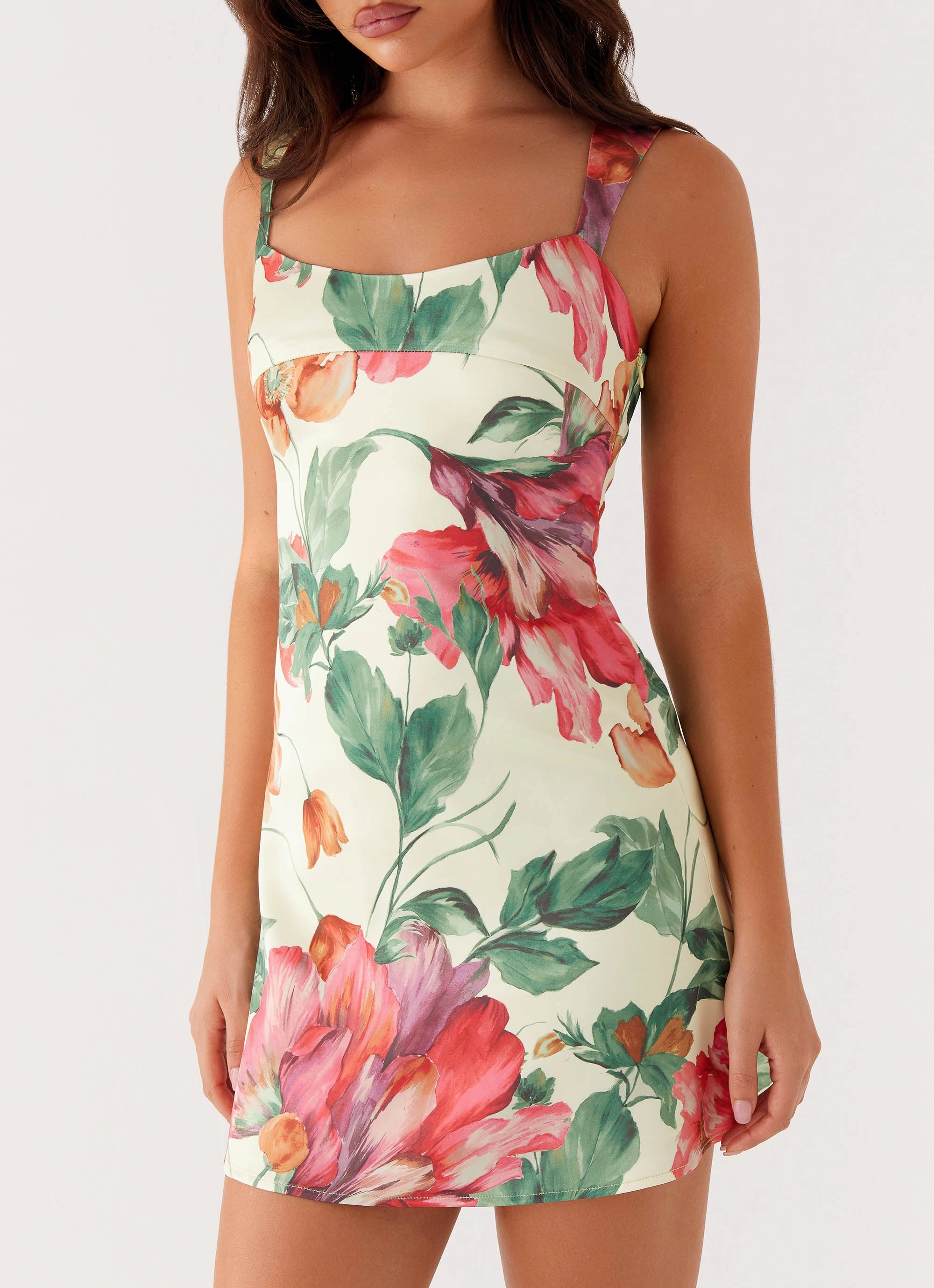 Fair-Trade Comfortable outdoor wear Odette Satin Mini Dress - Yellow Floral