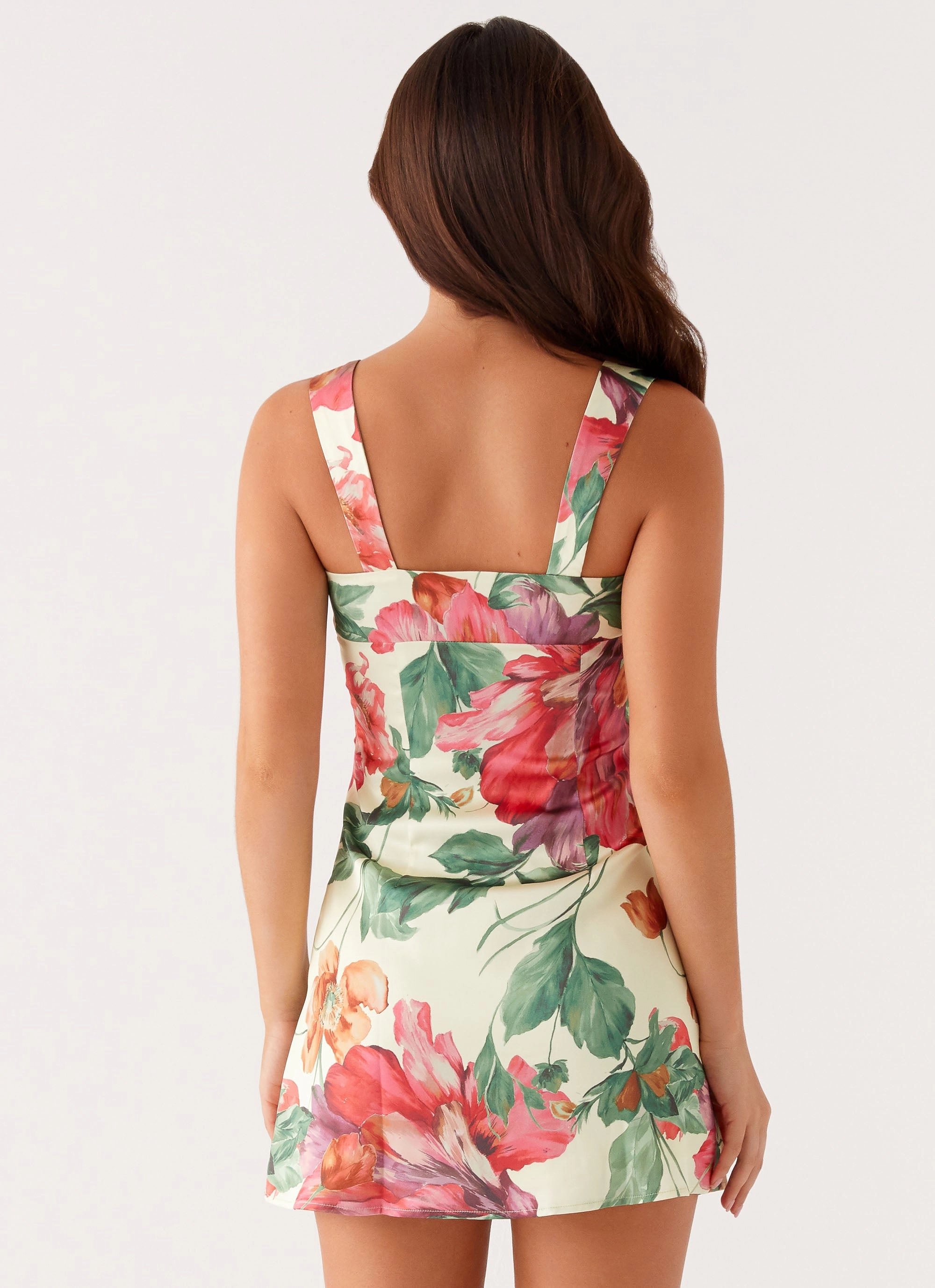 Love Soft Odette Satin Mini Dress - Yellow Floral