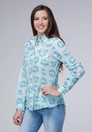 Odor control Roper Womens 2066 Floral Print Blue Cotton Blend L/S Shirt Roper Womens 2066 Floral Print Blue Cotton Blend L/S Shirt No Chafe Edging Static Dissipating Fiber