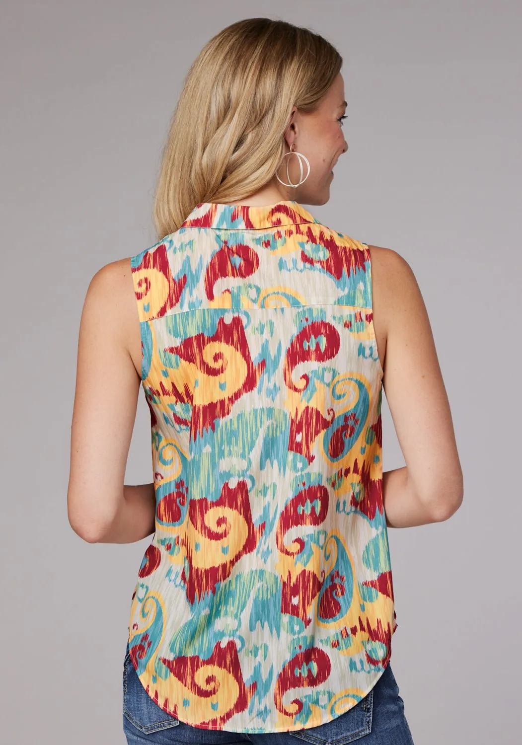 Graduation Ceremony Hidden Placket Roper Womens 2073 Ikat Paisley Multi-Color 100% Polyester S/L Blouse