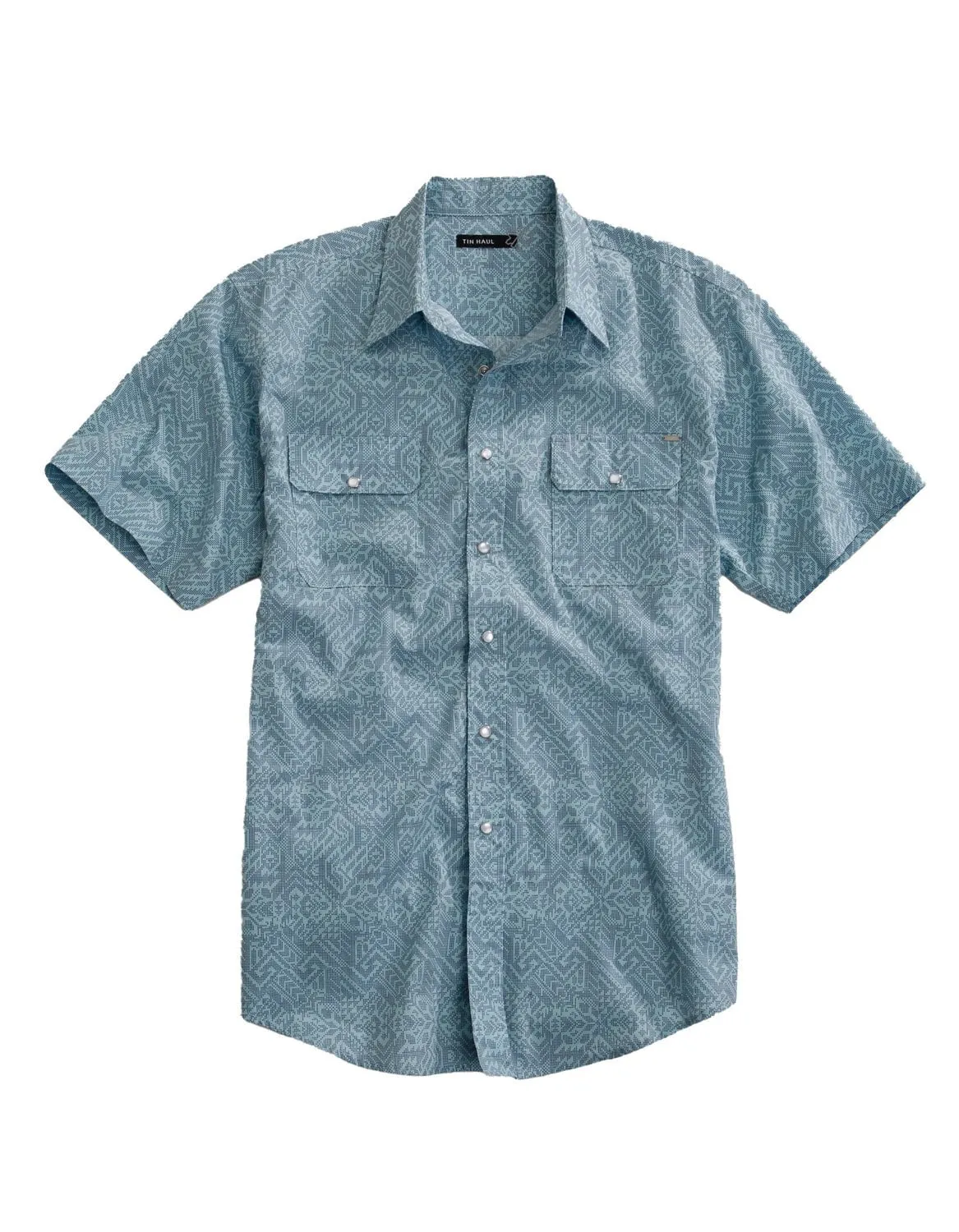 Tin Haul Mens Dot Matrix Aztec Blue 100% Cotton S/S Shirt Vintage Style Minimalist Style