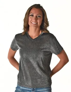 Odor Control Treatment Cowgirl Tuff Womens Shimmer Breathe V Silver Nylon S/S T-Shirt Mature appeal Eco Dye Technique Cowgirl Tuff Womens Shimmer Breathe V Silver Nylon S/S T-Shirt