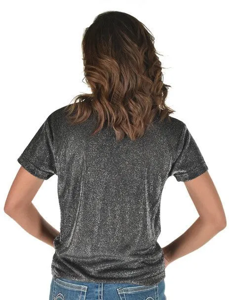 Cowgirl Tuff Womens Shimmer Breathe V Silver Nylon S/S T-Shirt Fashion Forward