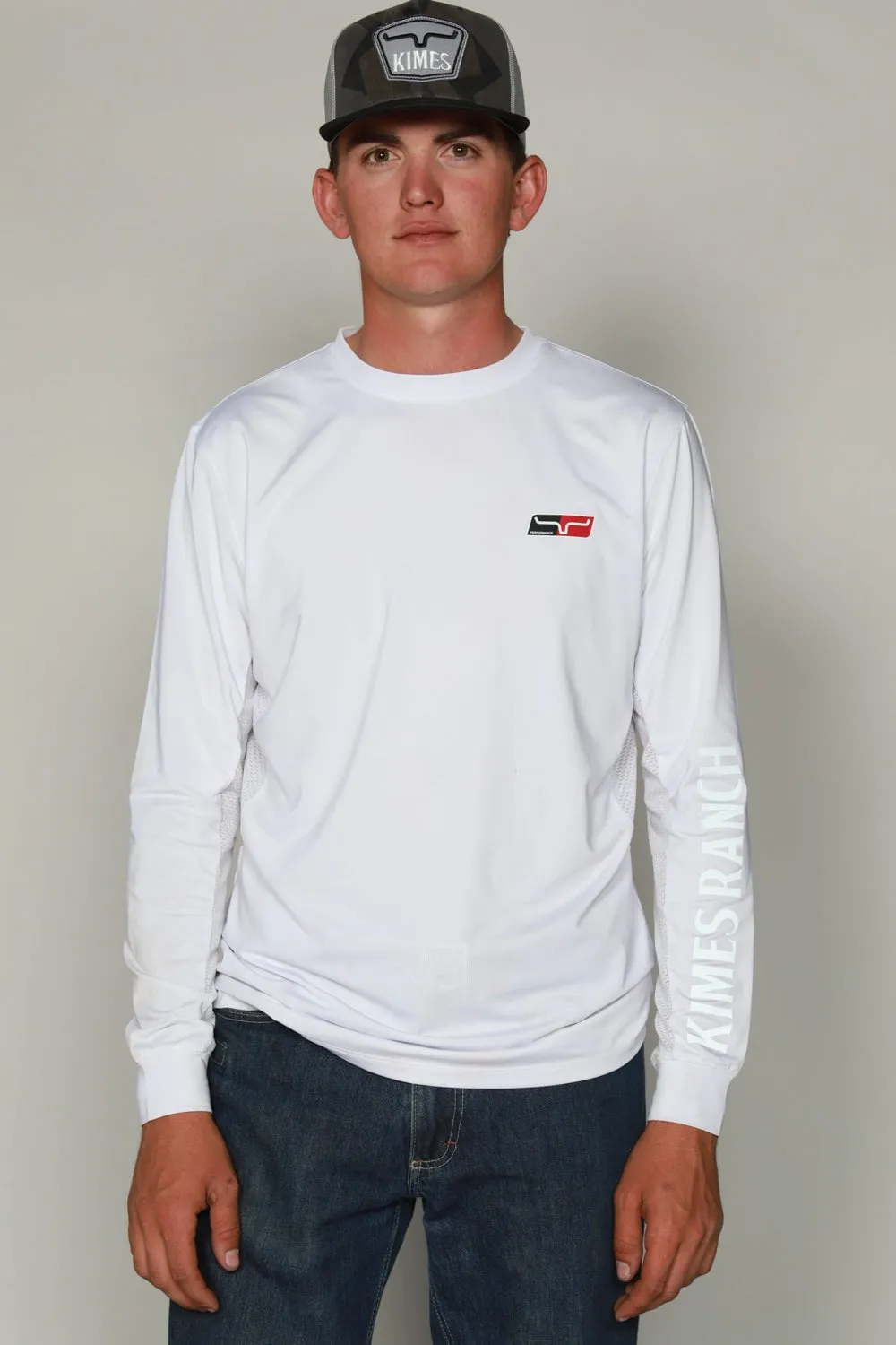 Casual Look Versatile Wear Kimes Ranch Mens K1 Tech Tee White Polyester Blend L/S T-Shirt