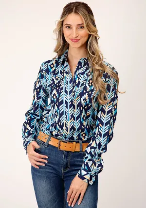 Odor Control Treatment Roper Womens Modern Aztec Blue Rayon/Nylon L/S Shirt Wardrobe Essential Roper Womens Modern Aztec Blue Rayon/Nylon L/S Shirt
