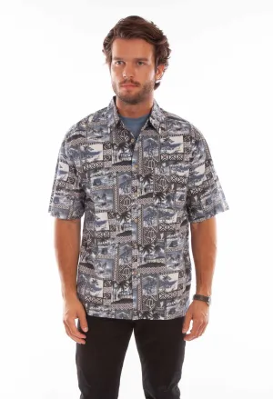 Odor Control Treatment Scully Mens Hawaiian Island Midnight Sky 100% Cotton S/S Shirt Sleeveless Cut Scully Mens Hawaiian Island Midnight Sky 100% Cotton S/S Shirt