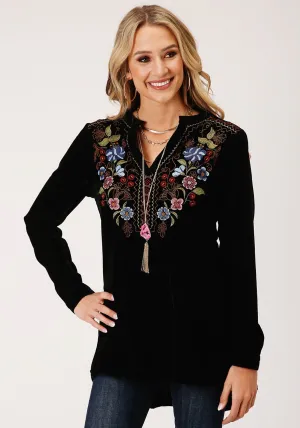 Odor Resistant Finish Roper Womens 1421 Floral Velvet Black 100% Polyester L/S Tunic Roper Womens 1421 Floral Velvet Black 100% Polyester L/S Tunic Wardrobe Essential