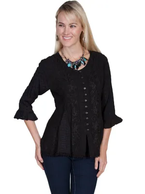 Odor Resistant Finish Scully Honey Creek Womens Black 100% Rayon 3/4 Sleeve Fabric Blouse Smooth Finish Scully Honey Creek Womens Black 100% Rayon 3/4 Sleeve Fabric Blouse