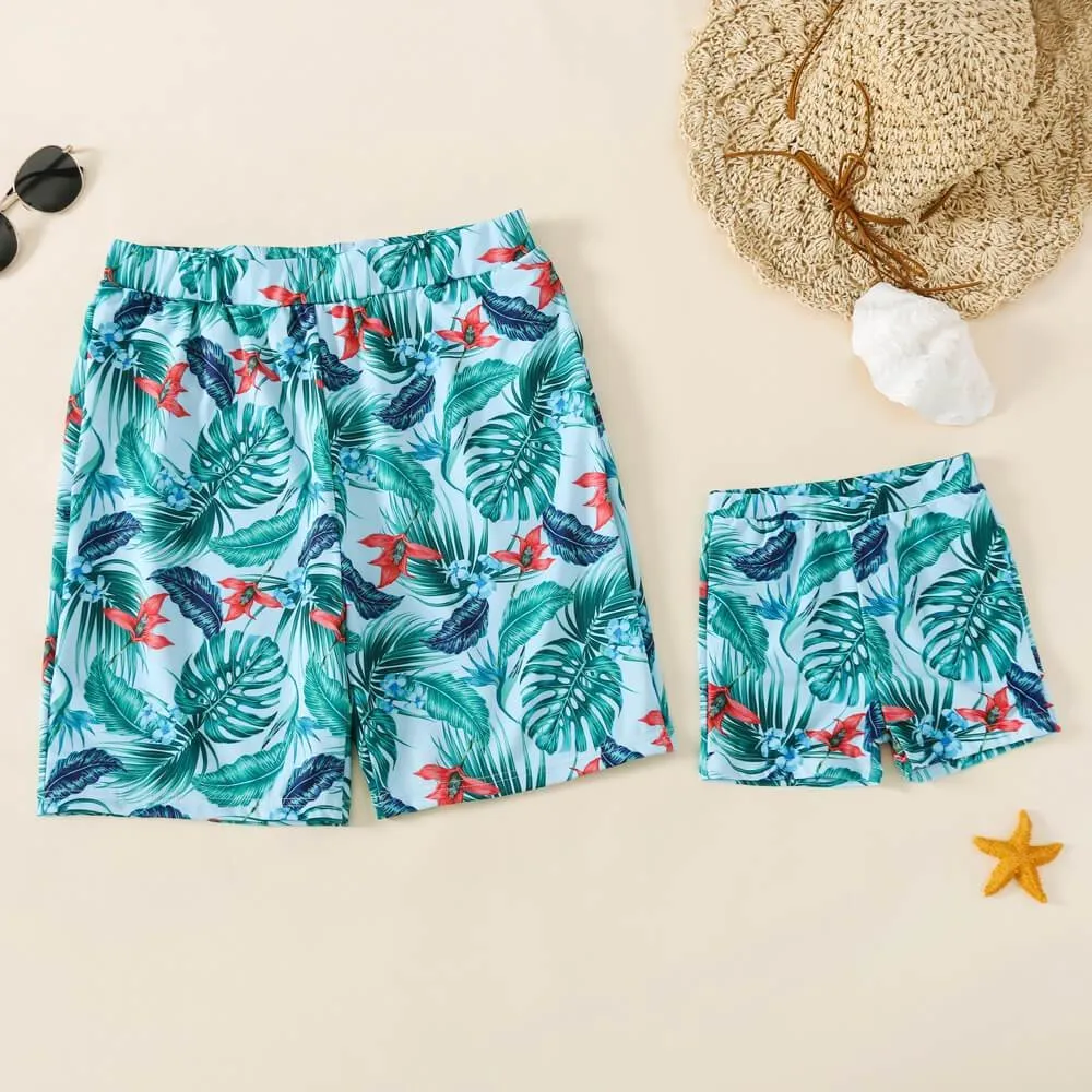 Off-shoulder Flounce Plants Print Family Matching Swimsuits With Baby