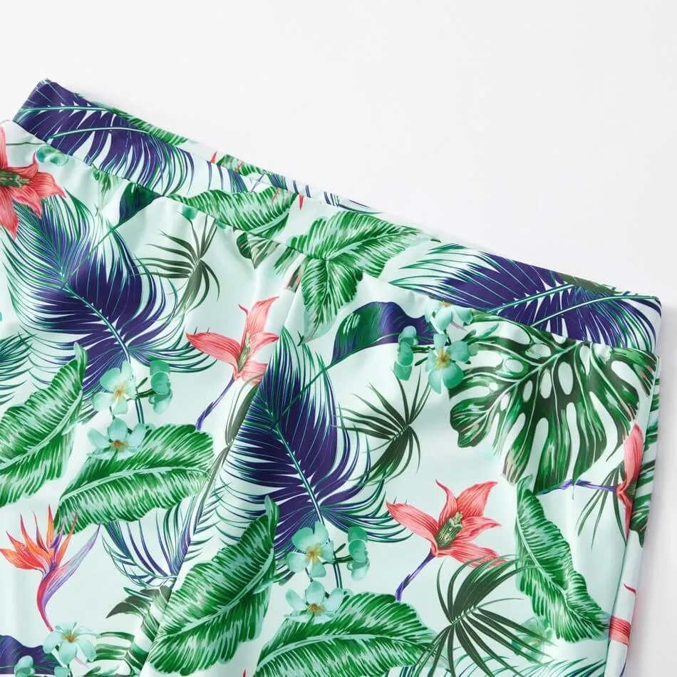 Off-shoulder Flounce Plants Print Family Matching Swimsuits With Baby