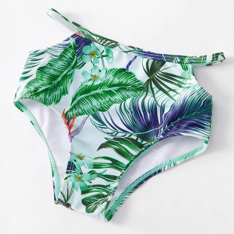 Off-shoulder Flounce Plants Print Family Matching Swimsuits With Baby