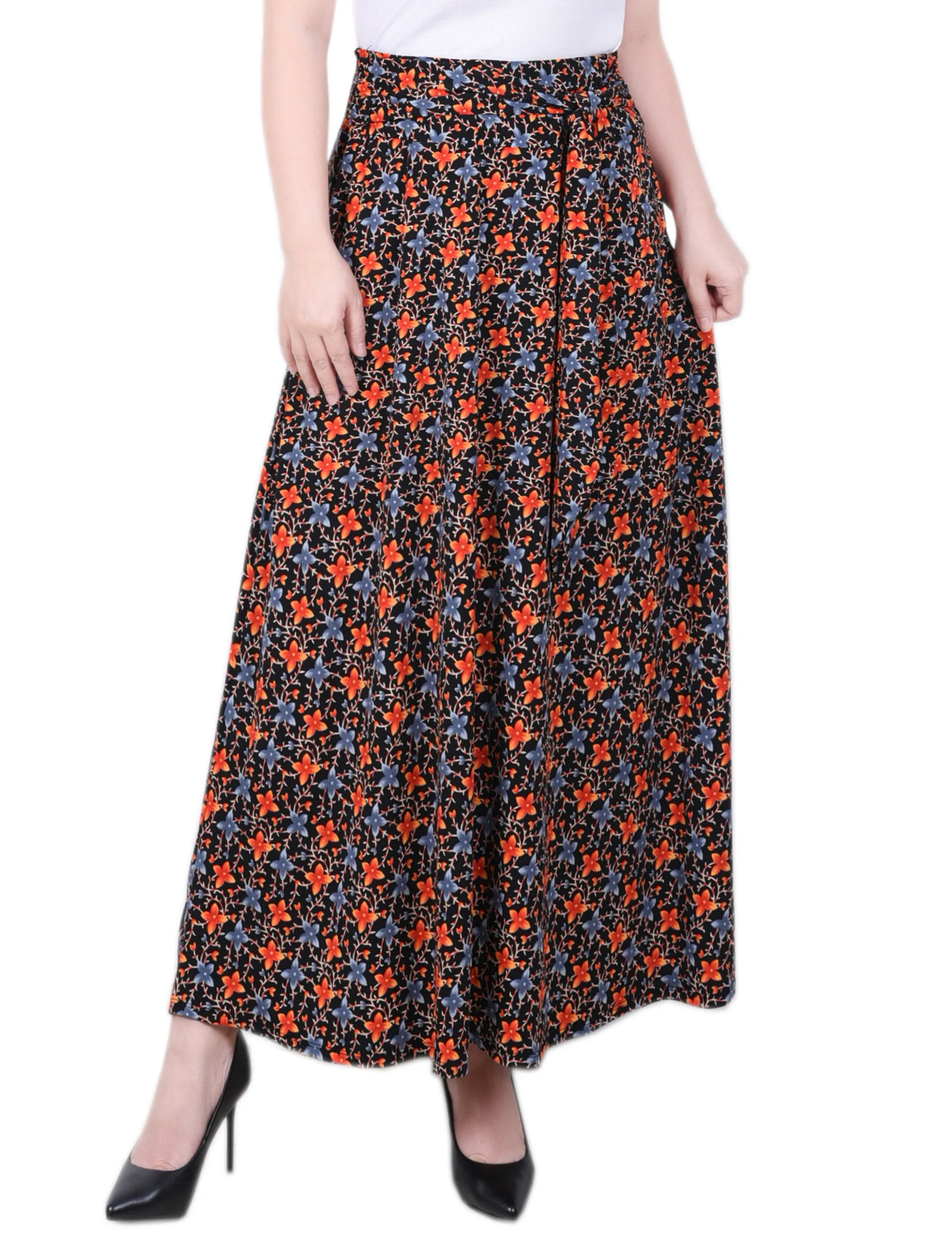 Hidden Pocket Petite Maxi Skirt With Sash Waist Tie