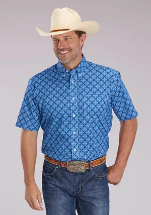 Office-Ready Roper Mens 2497 Ribbon Medallion Blue 100% Cotton 1 Pkt S/S Shirt natural fiber Stretchy Cloth Roper Mens 2497 Ribbon Medallion Blue 100% Cotton 1 Pkt S/S Shirt