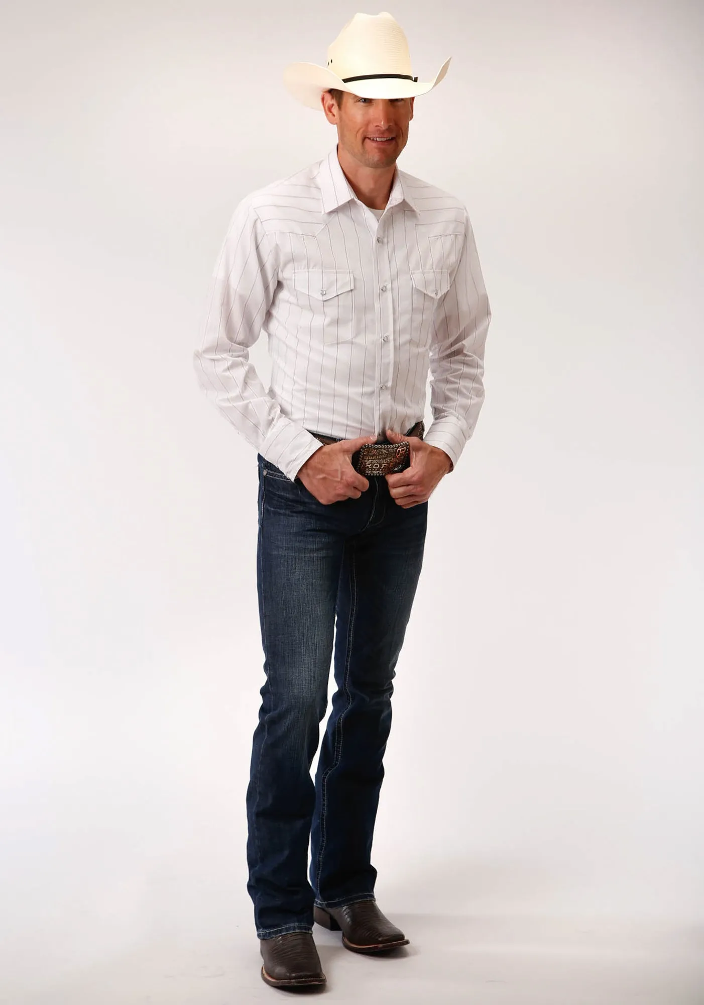 Roper Mens White Cotton Blend Red Stripe L/S Shirt mix and match