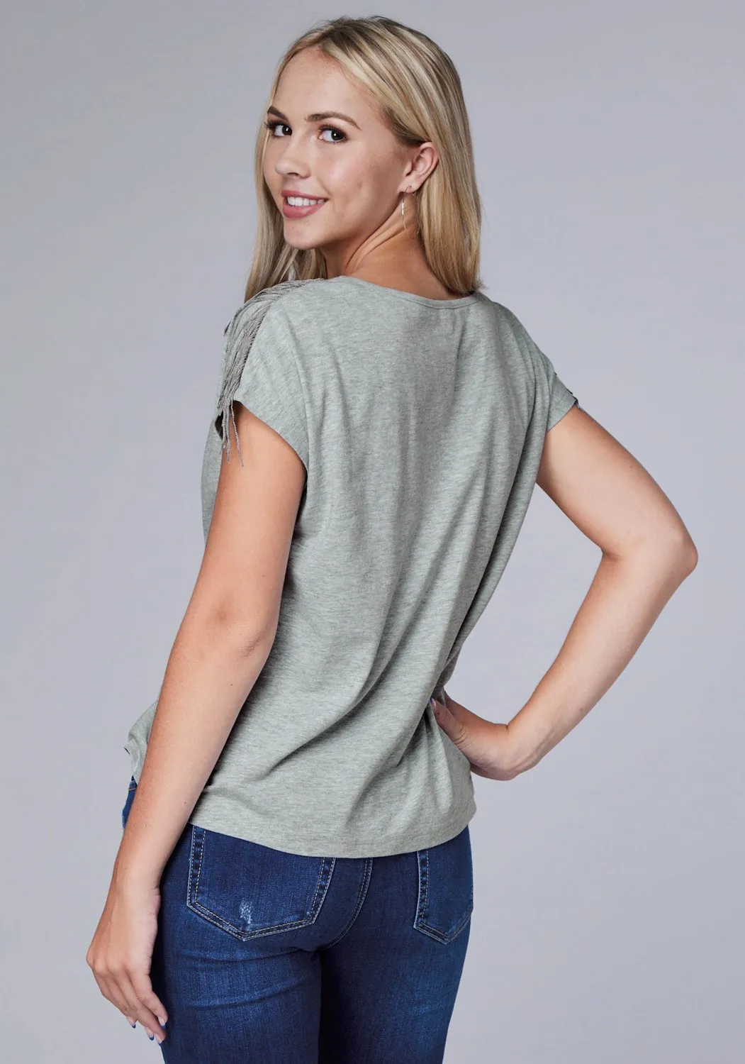 Travel Essential Roper Womens Black Mustang Grey Cotton Blend S/S T-Shirt