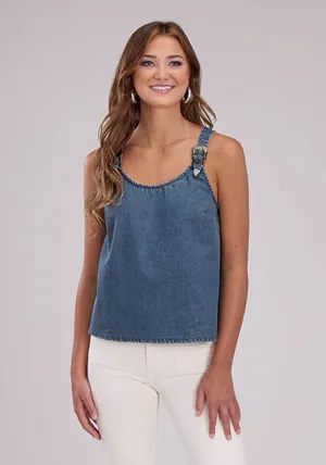 Ombre effect Roper Womens Belt Buckle Strap Denim Blue 100% Cotton S/L Tank Top Roper Womens Belt Buckle Strap Denim Blue 100% Cotton S/L Tank Top Pullover Design elegant design