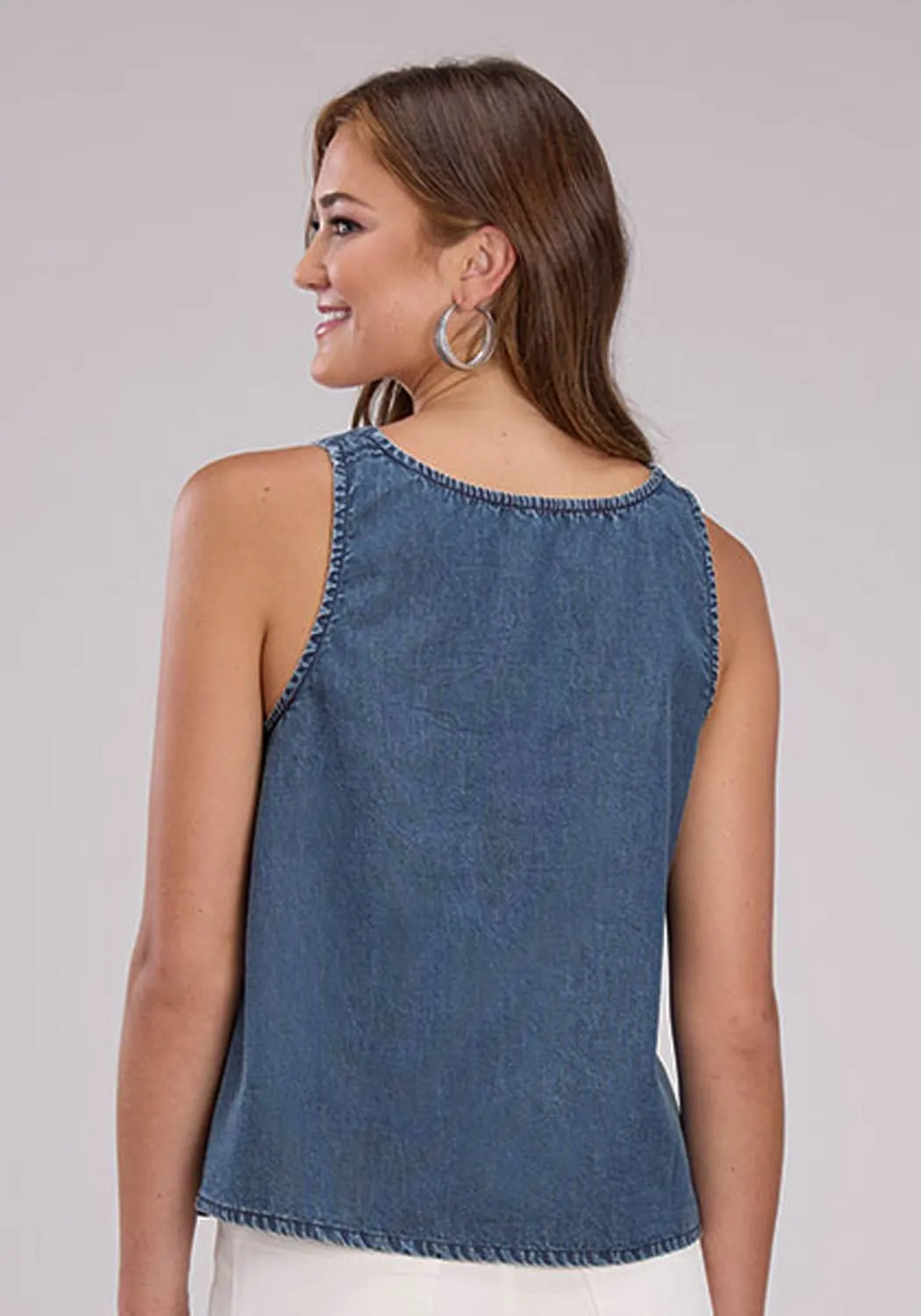 Polo Style slim fit Roper Womens Belt Buckle Strap Denim Blue 100% Cotton S/L Tank Top
