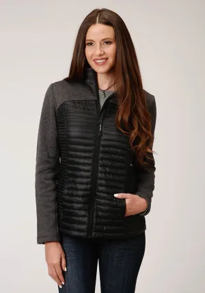 On The Move Roper Womens Black Nylon Down Filled Crushable Jacket Luxury Textured Athlete Fit Roper Womens Black Nylon Down Filled Crushable Jacket