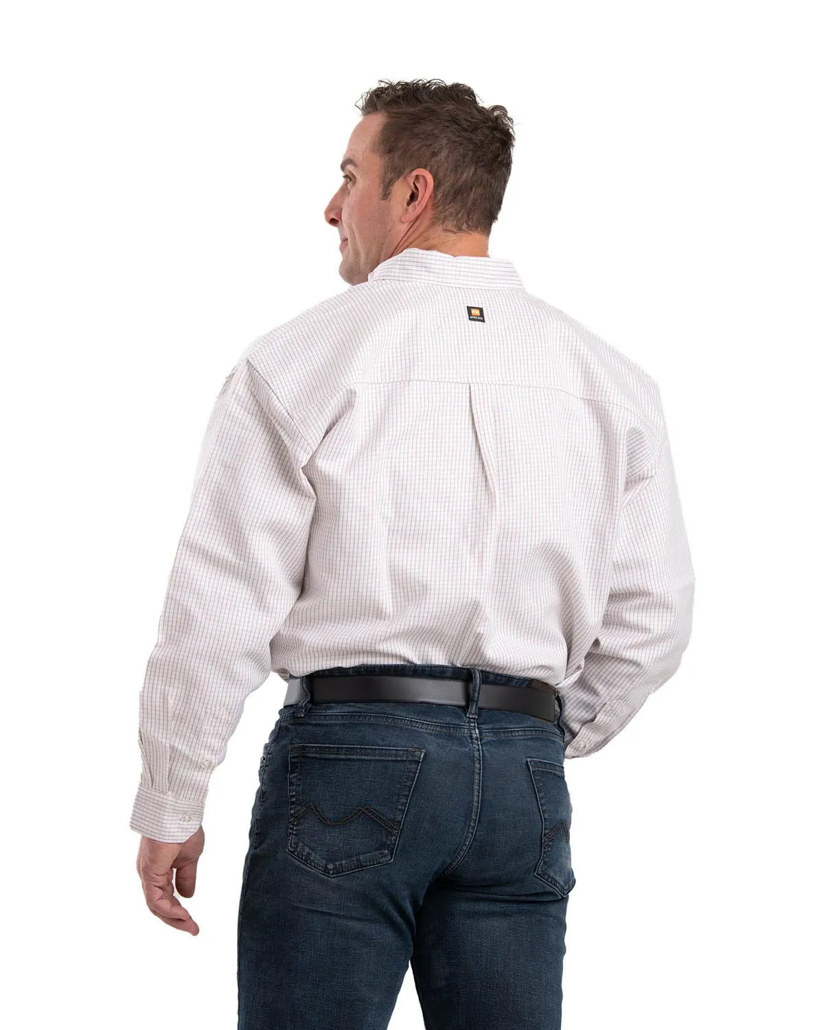 Berne Mens Khaki 100% Cotton FR Button Down Workshirt L/S High Neck