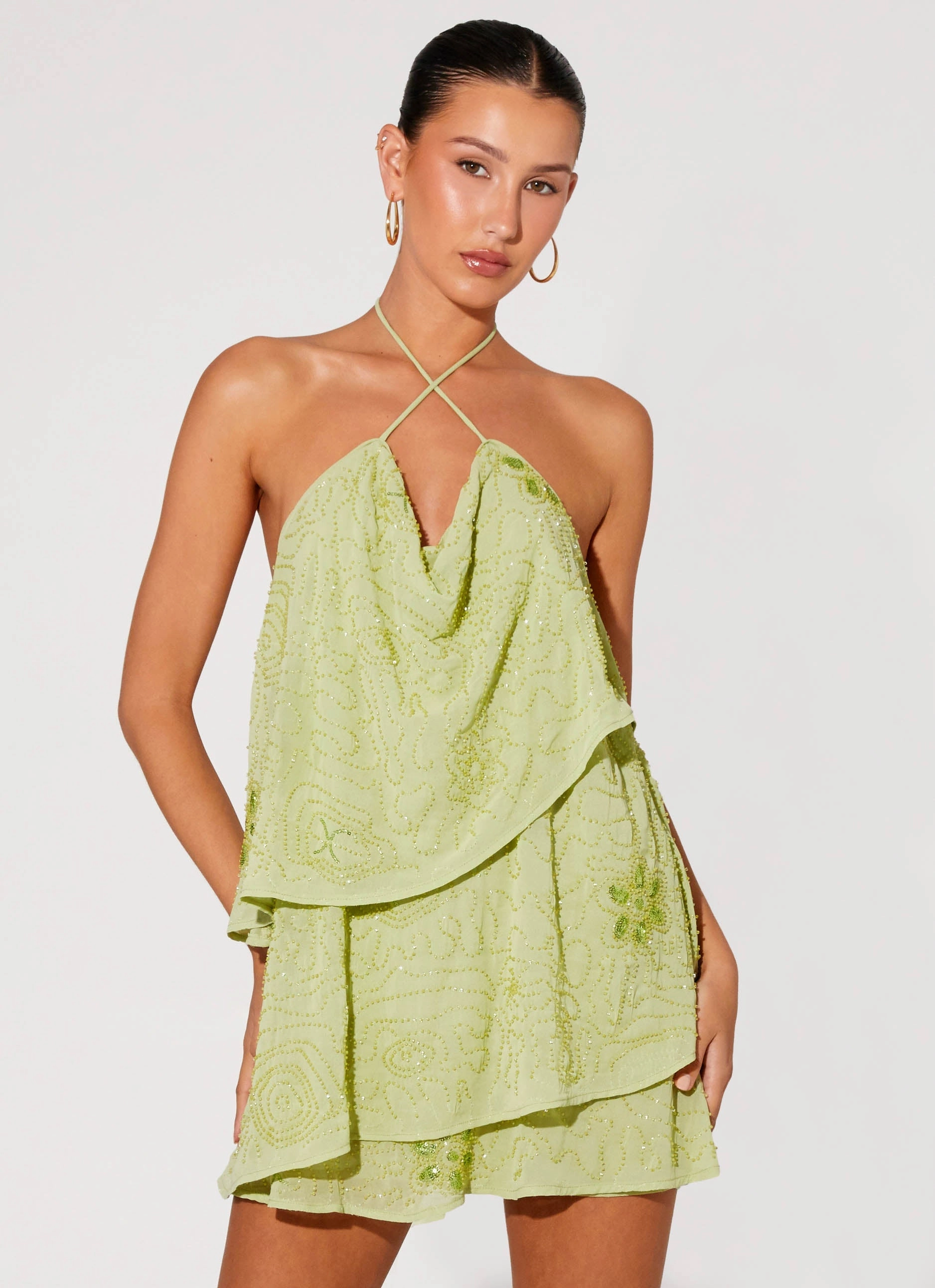 Autumn Mood On The Go Beaded Mini Dress - Mint