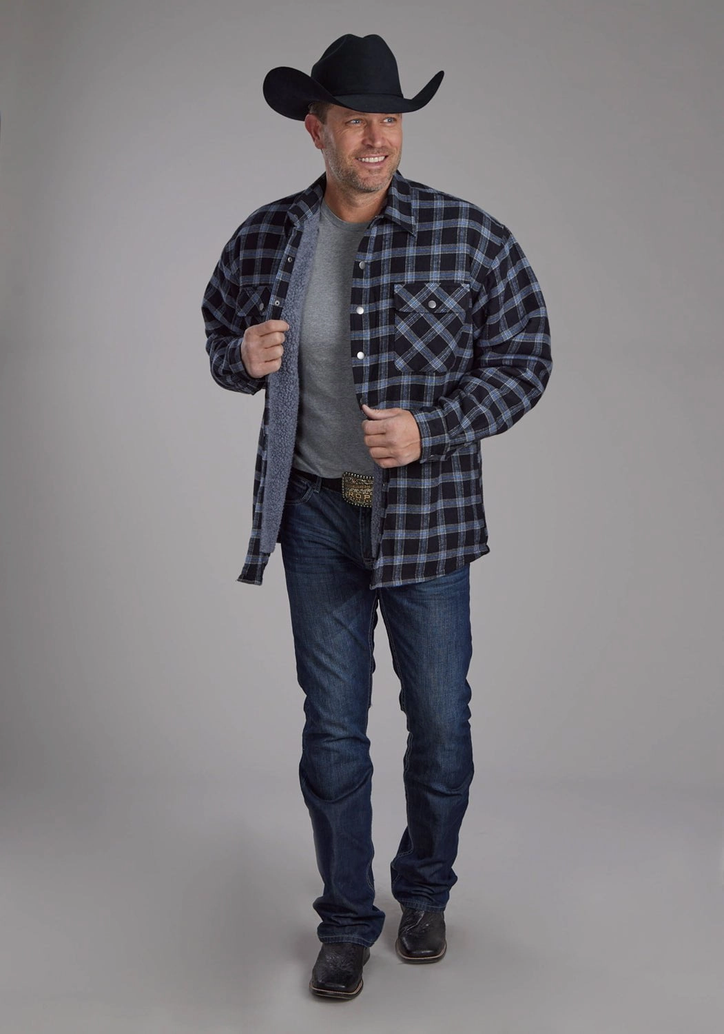 Roper Mens 2205 Sherpa Lined Black 100% Cotton L/S Shirt Ribbed Trim