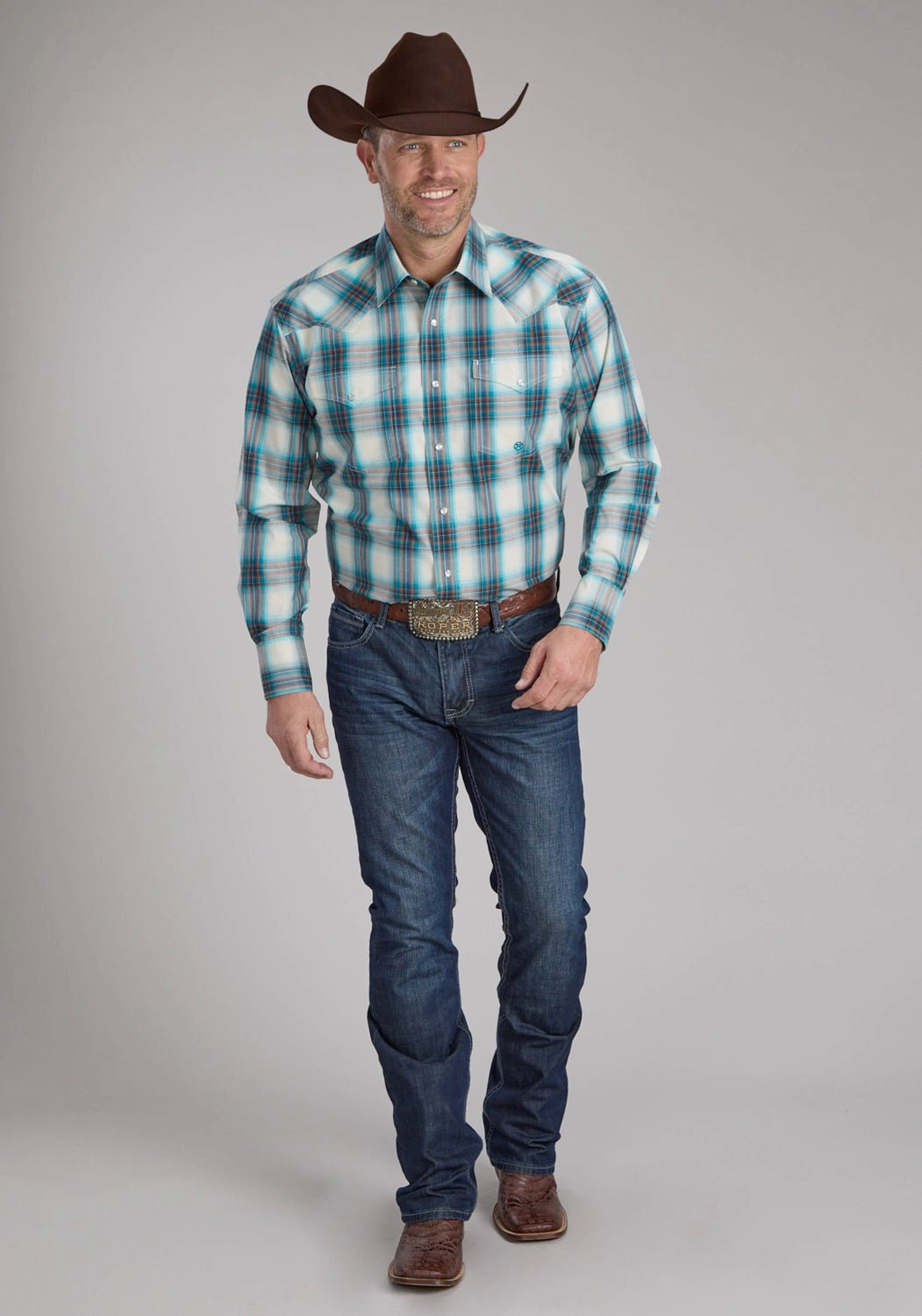 Regular Fit Comfy Layer Roper Mens 2245 Taos Ombre Plaid Brown 100% Cotton L/S Shirt