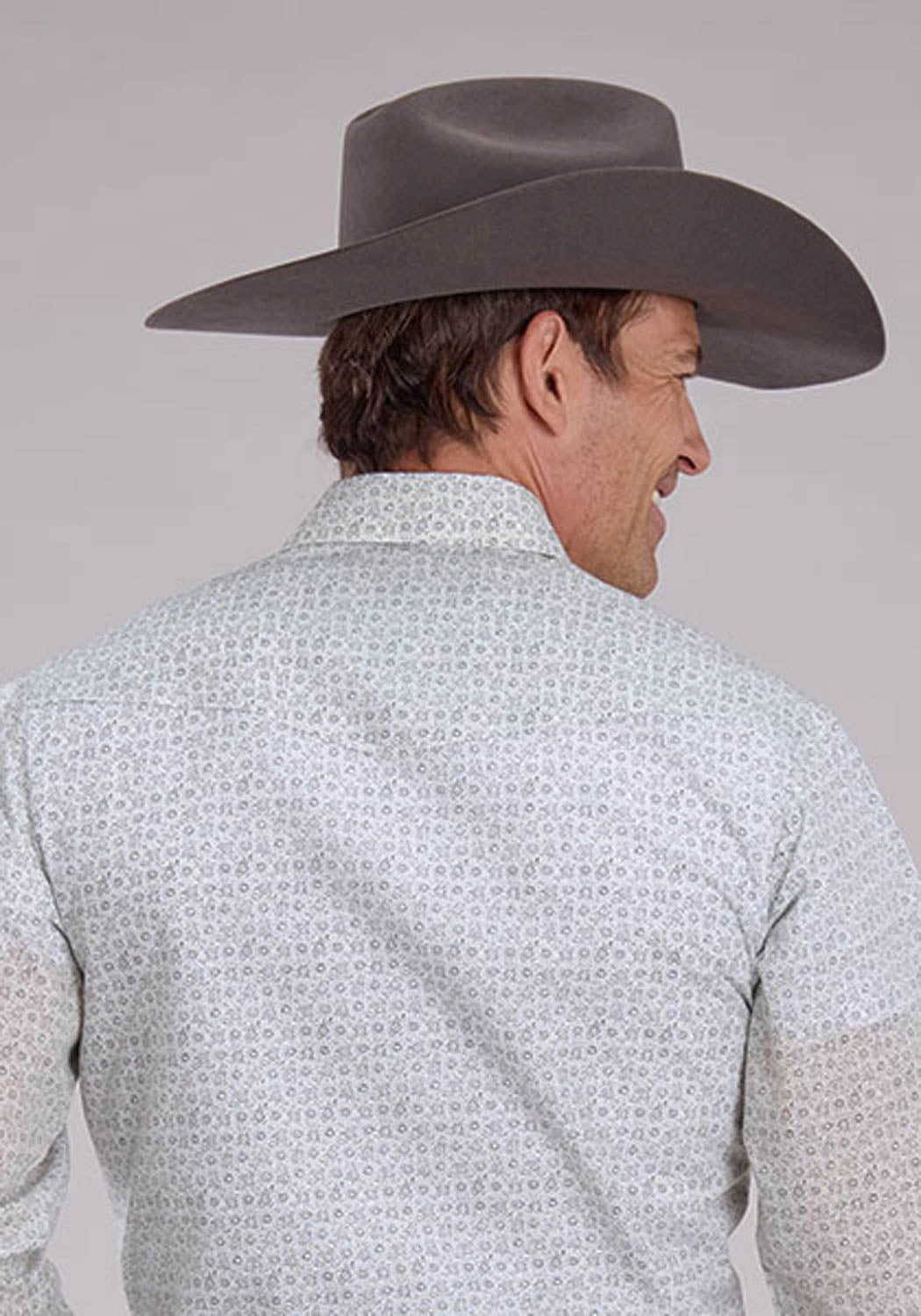 Networking Session Durable Fabric Roper Mens 2481 Floral Print Grey Cotton Blend L/S Shirt