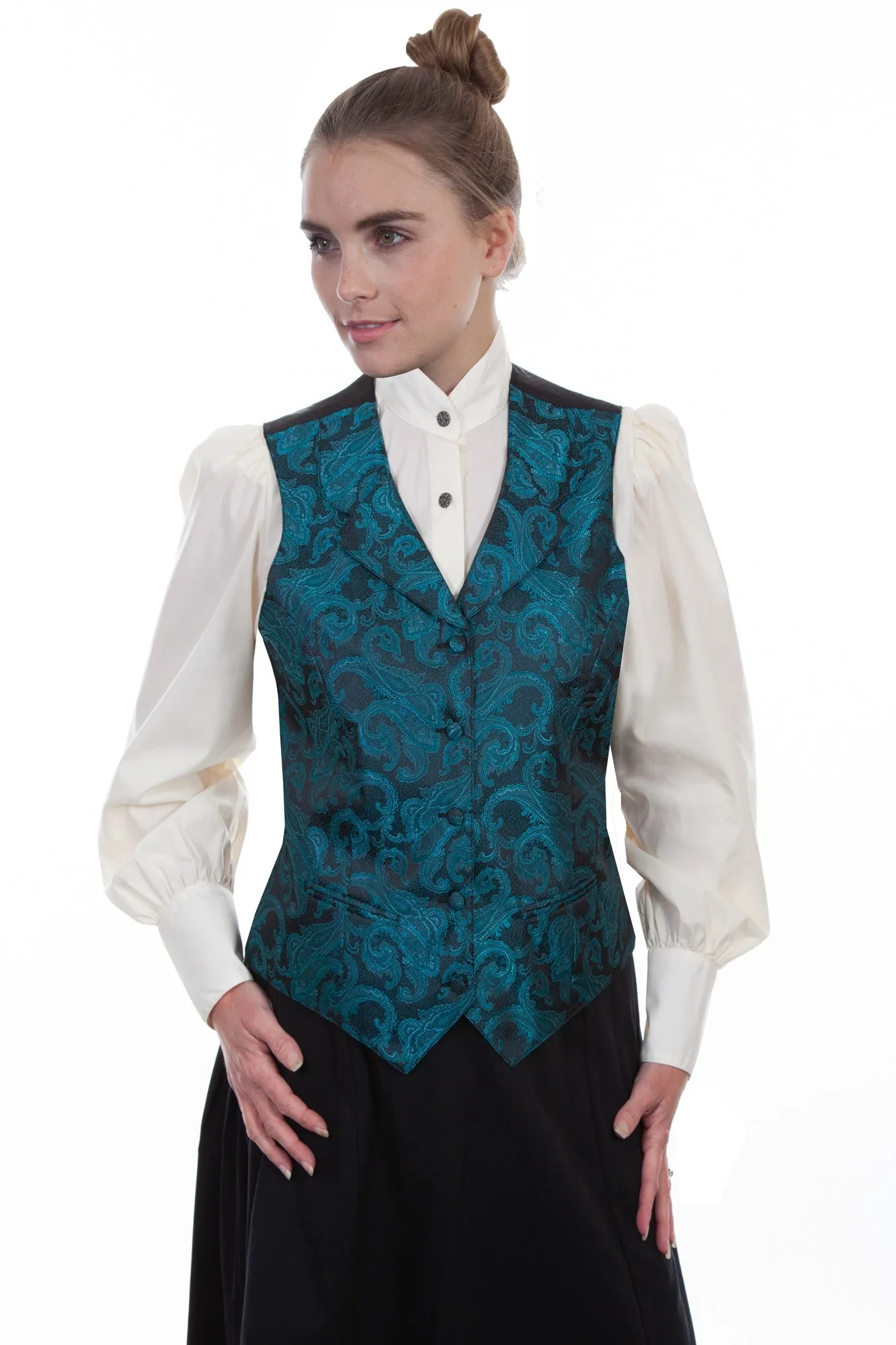 Scully Womens Teal Polyester Scroll Swirls Vest Trend Friendly Workday Outfit