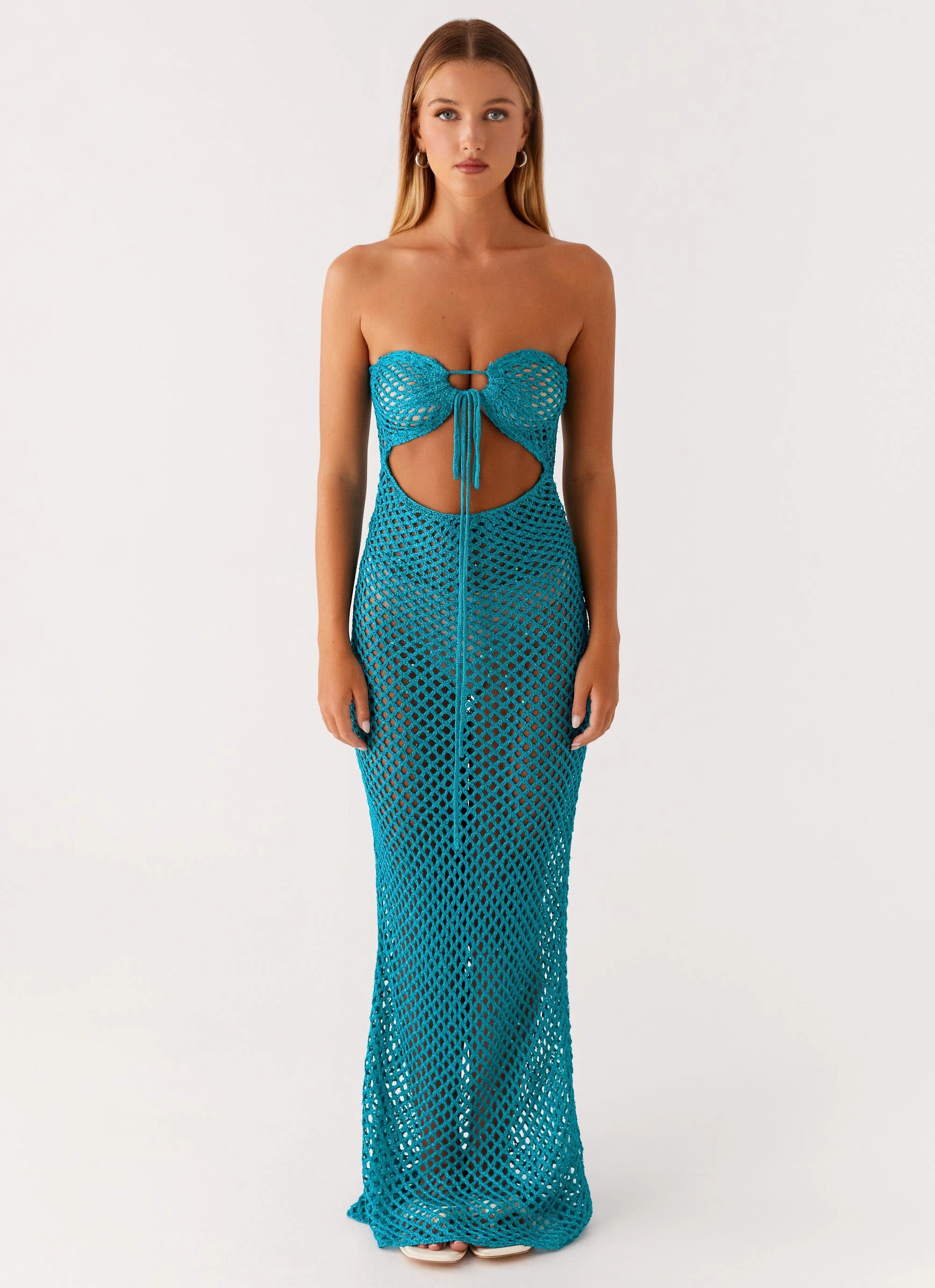 Soft cotton blend dress Sun Kissed Crochet Maxi Dress - Blue