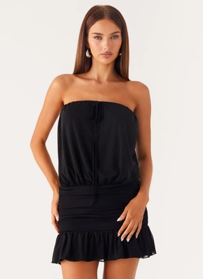 Only A Dream Strapless Mini Dress - Black Chic Waist Effortless Layering Office Smart Only A Dream Strapless Mini Dress - Black