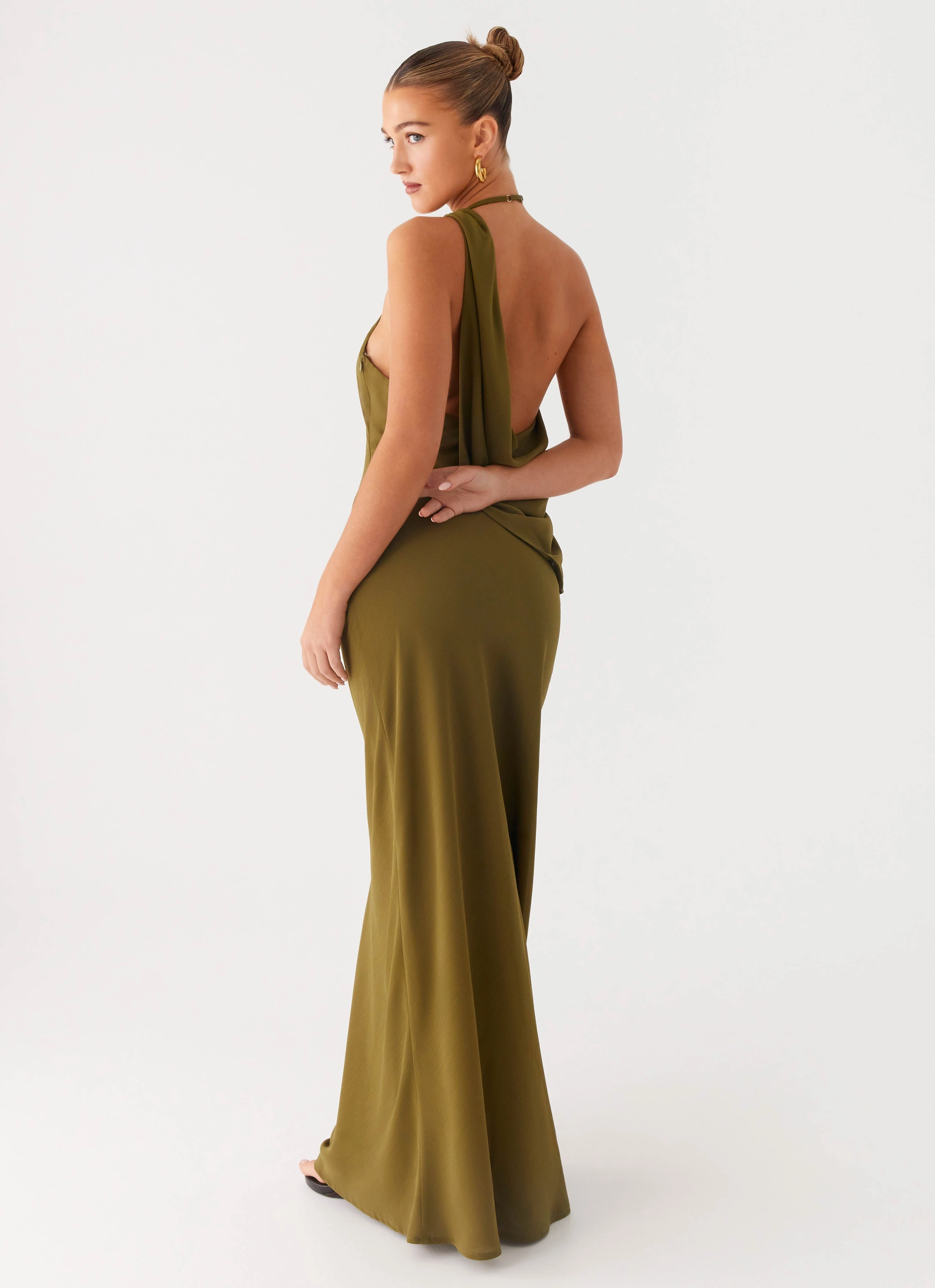 Smart Casual Gentle Aesthetic Opal Glow Maxi Dress - Khaki