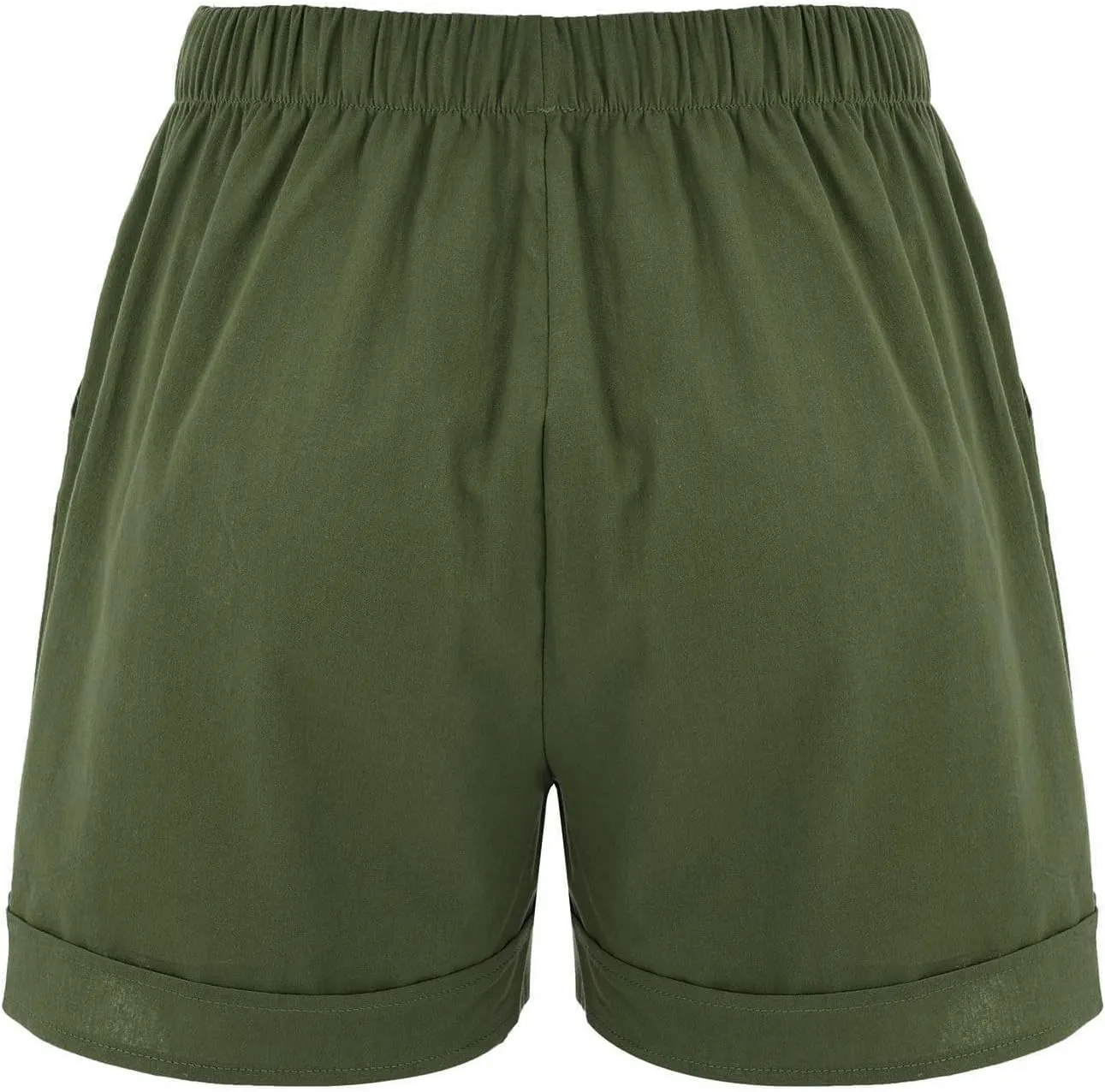 Oplxuo Cotton Linen Shorts for Women Casual Loose Plain Summer Folded Hem Drawstring Elastic Waist Shorts with Pockets