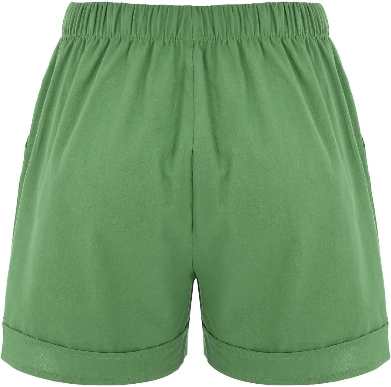 Oplxuo Cotton Linen Shorts for Women Casual Loose Plain Summer Folded Hem Drawstring Elastic Waist Shorts with Pockets