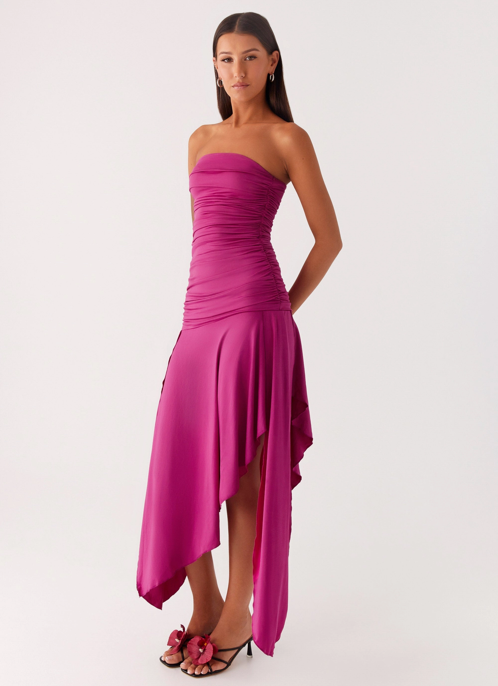 Ora Strapless Maxi Dress - Fuchsia Easy Drape Occasion Ready
