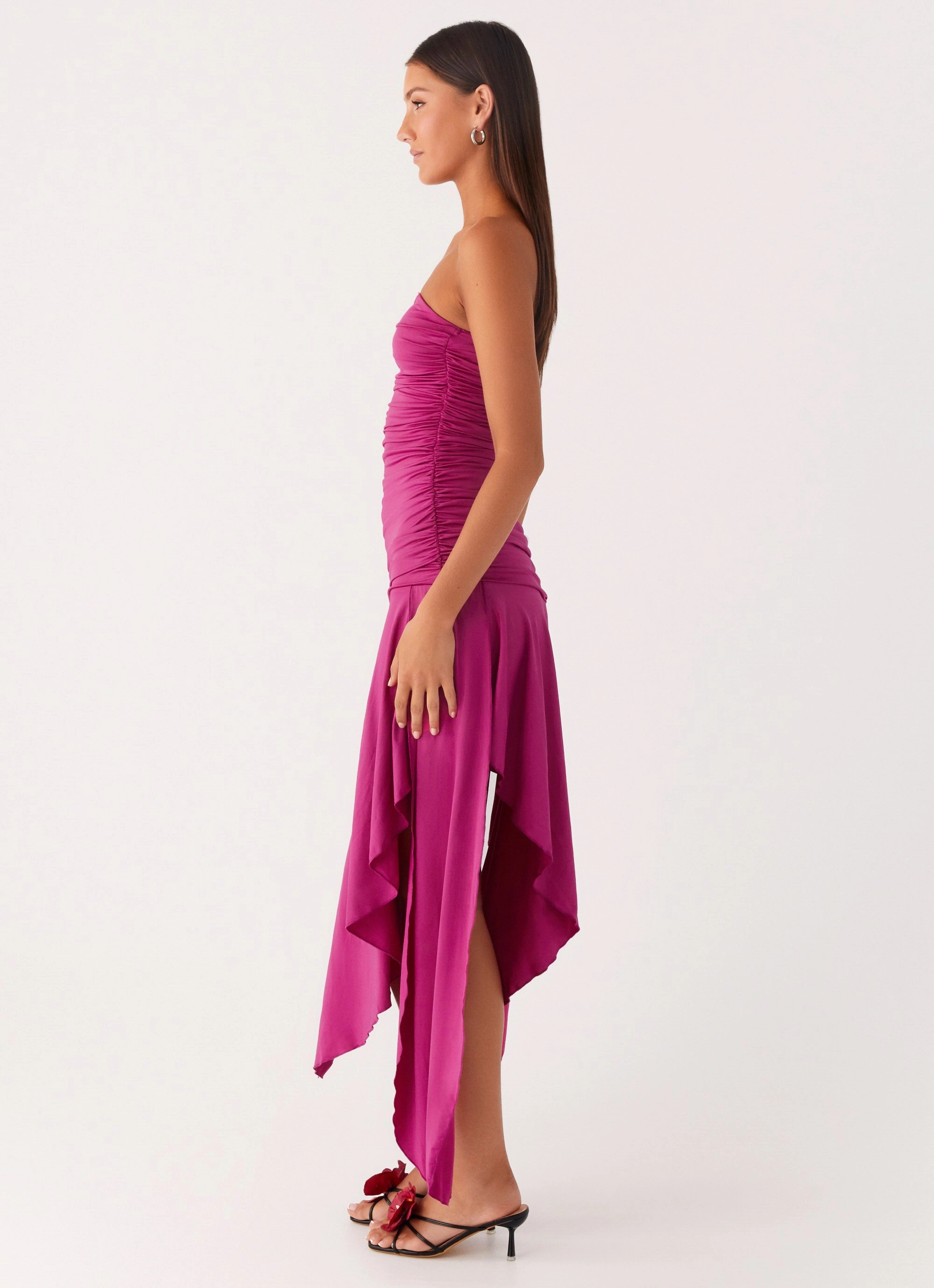 Ora Strapless Maxi Dress - Fuchsia Balloon-Sleeve