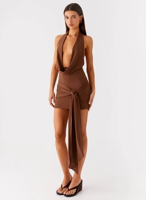Orchard Mini Dress - Chocolate Soft Touch Look Edge Detail Orchard Mini Dress - Chocolate