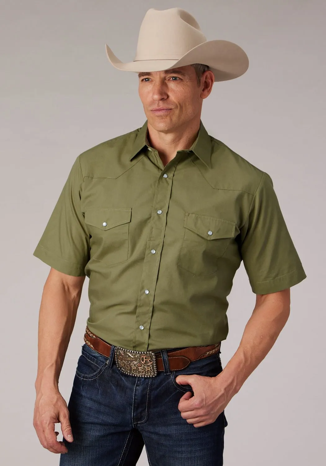 Urban Edge Holiday Special Roper Mens 2070 Broadcloth Elm Cotton Blend S/S Shirt