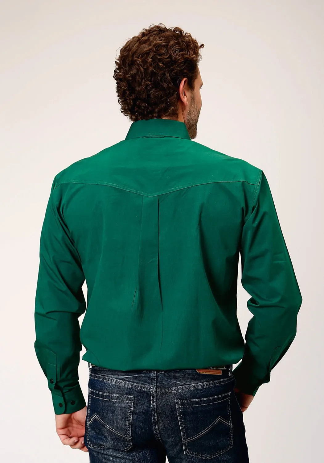 Roper Mens Black Fill Solid Green 100% Cotton L/S Shirt Fashion Statement