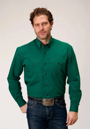 Organic Cotton Roper Mens Black Fill Solid Green 100% Cotton L/S Shirt Reinforced Collar Roper Mens Black Fill Solid Green 100% Cotton L/S Shirt