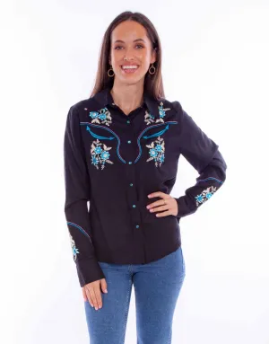 Outdoor-Ready Scully Womens Colorful Floral Black 100% Viscose L/S Blouse Scully Womens Colorful Floral Black 100% Viscose L/S Blouse Versatile Layering