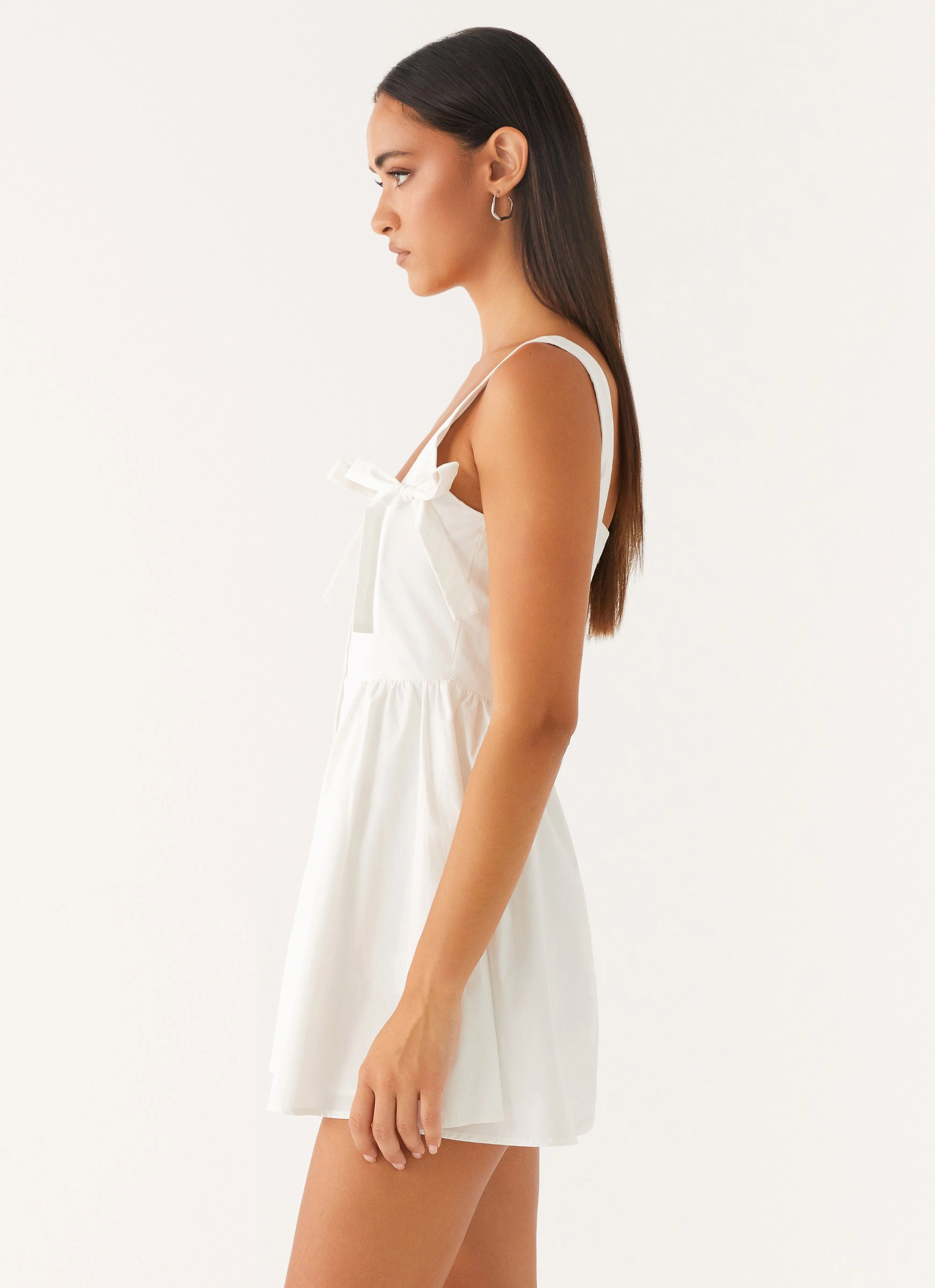 Chilly Day Layers Silky Silhouette Unconditional Mini Dress - White