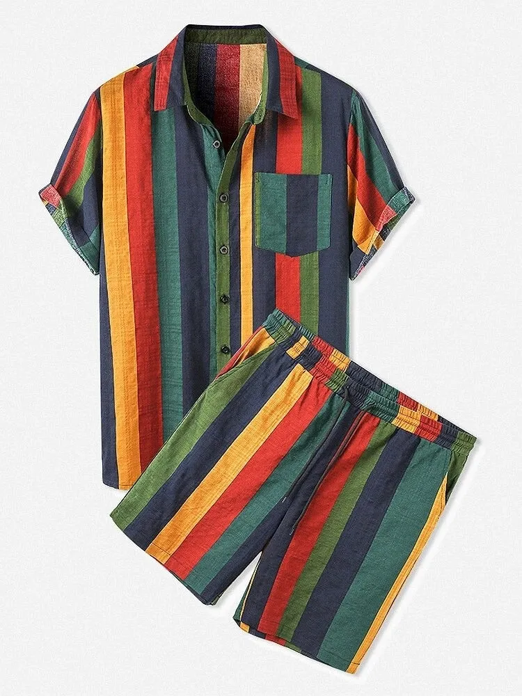 Outfits Sets Colorful Striped Short Sleeve