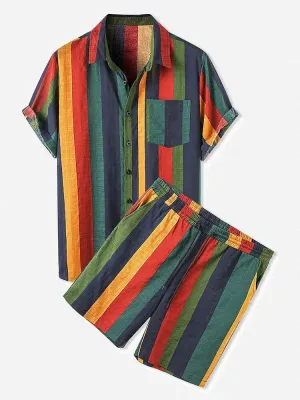 Outfits Sets Colorful Striped Short Sleeve